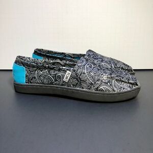 Girls TOMS Paisley Black & Silver Slip On Shoes / Size 5